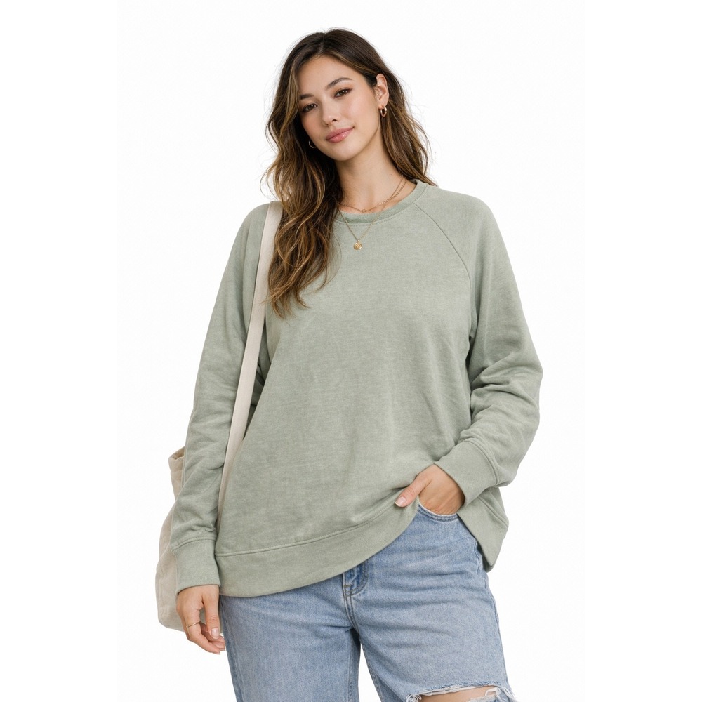 Eddie Bauer Sweatshirt Womens Large Green Raglan Sleeve Pullover Gorpcore